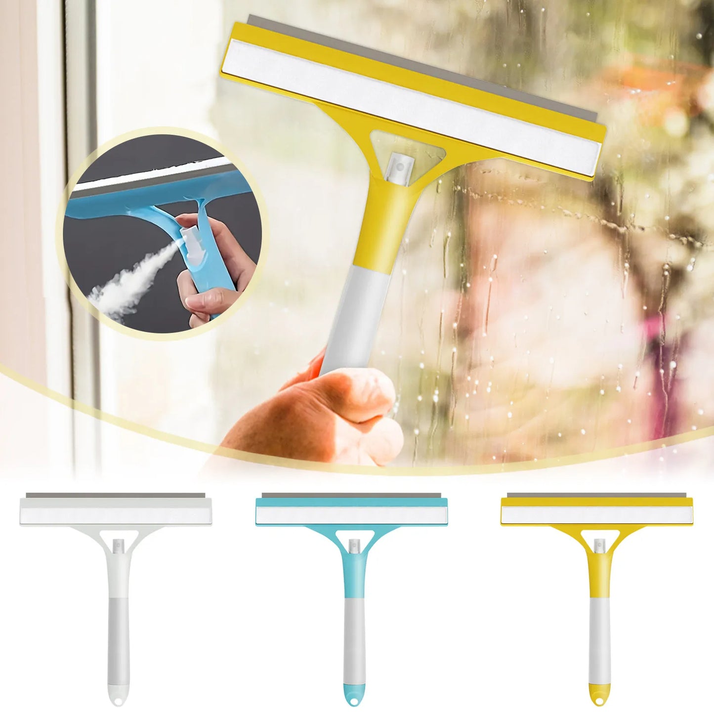 3 In 1 Glass Cleaning in built Spray Bottle and silicone wipe