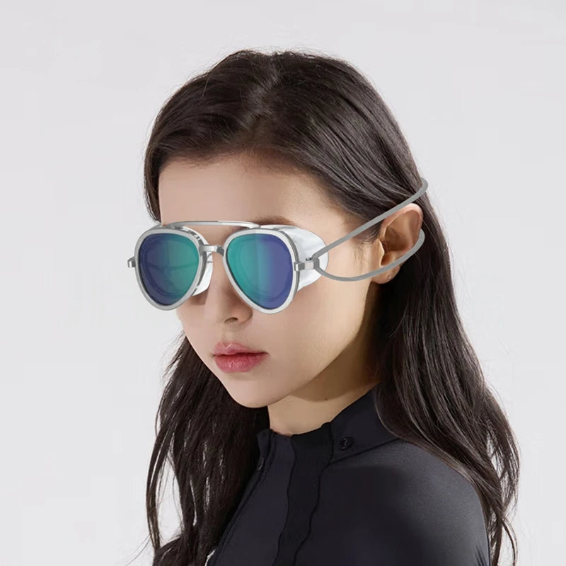 Aviator style swimming goggles
