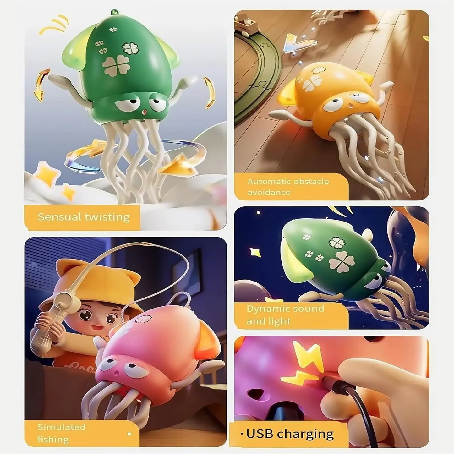 Dancing octopus with anti obstacle sensor