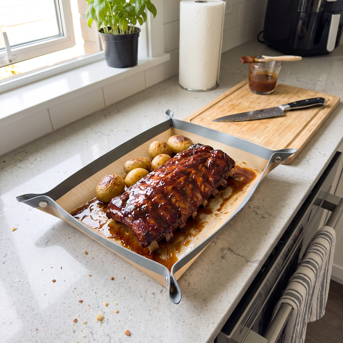 Snap-Corner Roasting Tray – Reusable Non-Stick Baking Mat